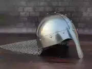 Steel Chain-mail Helmet, Medieval Norman Nasal Helmet, Authentic Armour Helmet