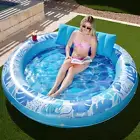 Inflatable Tanning Pool Lounger Float, 72" X 65" Adult Pool Raft with Pillow