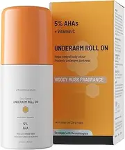 UnderArm Roll-On with 5% AHA| Lactic Acid & 1% Mandelic Acid | Prevents Body Odour| Brightens Skin & Exfoliates Underarm | For Sensitive Skin | Woody Musk Fragrance | 40ml