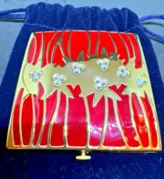 Estee Lauder Red and Gold Jeweled Crystal Mirrored Compact-NIB