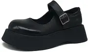 [Kelukes] Mary Jane Shoes for Women Round Toe Ankle Strap Pumps Shoes Oxfords Platform Low Heel Chunky Pumps Dress Shoes, Black, 6 Wide