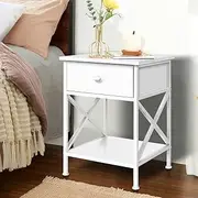 ALFORDSON White Bedside Table with Drawer and Storage Shelf 56cm x 40cm x 40cm Sofa Side End Table Storage Cabinet Nightstand for Bedroom, Living Room and Hallway (White)