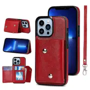 For iPhone 12 Pro Max Wallet Back Cover, PU Leather Case With Card Holder Phone Case - Red