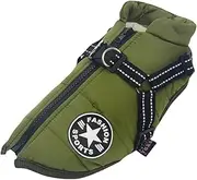 Small Dog Jacket with Harness, Outdoor Dog Sport Vest, Outdoor Warm Pet Winter Coat Harness for Cats Puppy Small Dogs (Green, S)