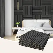 4 Pcs 60cm x 60cm Wall Panel Wood Slat Acoustic Panels Sound Absorbing Proof Panel for Wall Ceiling Decorative