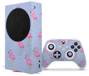 Skin Wrap for XBOX Series S Console Controller Flamingos on Blue