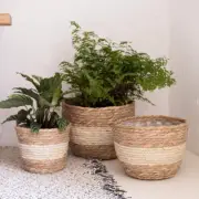 Handmade Rattan Grass Woven Storage Basket Plant Potted Planter Home OfficeDecor