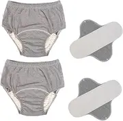 2 Pack Leakproof Incontinence Underwear Adult Reusable Panties Cloth Diaper Nappy With Inserts For Elderly Men Women (Color : Gray, Size : Large)