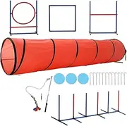 Dog Agility Equipments, Includes Flirt Pole Toy, 3 Flying Discs, 1 Agility Tunnel, 2 Jumps, 6 Weave Poles, Pause Box