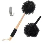 Back Handle Shower Scrubber Loofah With Bamboo Charcoal Infused For Exfoliating