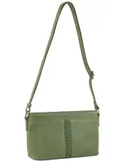 [PIERRE CARDIN] Leather Woven Design Crossbody Bag in Leaf