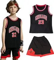 [Favoreal] Kannitty Kids Basketball Kit, 2 Piece Sleeveless Sport Kids Basketball Jersey Shirt, Cool Basketball Kids for 4-14 Years Old Kids Boys Teenagers Childs Gifts（Black,S）, Black