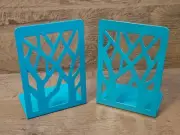(2 Pcs) Tree Shadow Book Ends Modern Metal Sturdy & Decorative Light Blue