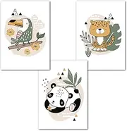 Children's Room Pictures, Set of 3 Pictures, DIN A4, Wall Pictures, Baby Room Decoration, Safari Animals, Jungle Poster, Wall Poster, Decoration Baby Room (Set 3 - Toucan Panda Leopard)