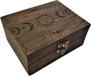 [JB&C Premium] Engraved Wooden Tarot Box for Cards Crystal Holder | Sun and Moon Fortune Telling Astrology Trinket Keepsake Box. Fengshui Luck Talisman Decorative Gift Case/Holder