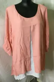 AUTOGRAPH CORAL PINK/WHITE "DOUBLE LAYER" TUNIC TOP-SIZE 22 NEW REDUCED $