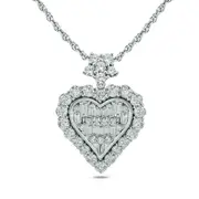0.5 CT. T.W. Baguette and Round Natural Diamond Frame Heart Pendant in 10K White Gold