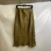 ANTHROPOLOGIE Liquid Shine Bias-Cut Skirt Women's Size S Moss
