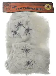 Stretchy White Spiderweb Halloween Decoration with Small Black Spiders