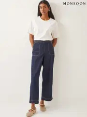 Monsoon Blue Harper Short Wide Leg 100% Cotton Jeans (W28830) | $136