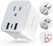European Travel Plug Adapter - Foldable Power Plug with 3 USB (1 USB C Port) an