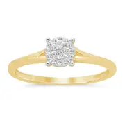 Bevilles Brilliant Claw Solitaire Look Ring with 0.05ct of Diamonds in 9kt Yellow Gold