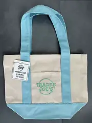 Trader Joe's Mini Pastel Canvas Tote Bag Baby Blue Limited Edition NEW WITH TAGS