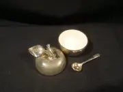 Silver Plated Apple with Stem & Leaf and Spoon for Jam, Honey, or Condiments