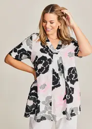 [TS] Taking Shape La Vie En Rose Natural Tunic Size 14 in Print, Viscose - Plus Size Women's Tops & T Shirts Print