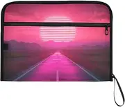 YMXFXP Expandable Filing Folder Sunset Neon Road, 13-Pocket Funny Cute Design with Sticky Labels, A4 Letter Size Document Organizer for Office, School, Boys, Girls