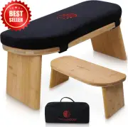 Folding Meditation Bench - Bamboo Yoga Stool with Velvet Cushion & Carry Bag