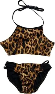 [Cheryl Creations Kids] Girl's Cheetah Print Two Piece Velvet Swimsuit Bikini