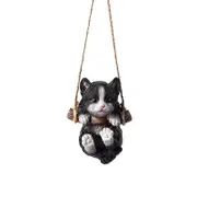 Catzon Kitten to Swing Tree Hanging Decor Resin Ornament for Garden Yard-Black