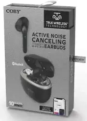 Coby Noise-Canceling Earbuds w/Charging Case Wireless Bluetooth CETW634BK NEW