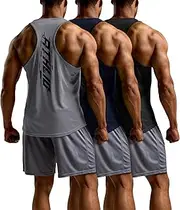 [ATHLIO] 3 Pack Men's Dry Fit Muscle Workout Tank Tops, Y-Back Bodybuilding Gym Shirts, Athletic Fitness Tank Top