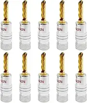 CCWUTQF 10Pcs 24K Gold Plated Copper 4mm Serrated Banana Plug BFA Banana Connector Male Speaker Plug Black Red(10 Red)