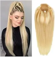Beauty Long Straight Ponytail Extension 10"-20" Real Human Hair Blonde Drawstring Ponytail Clip in Straight Hair Pony Tails Hairpieces for Women Accessories(20inches)