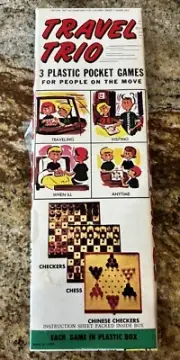 Vintage Travel Trio 3 Plastic Pocket Games Checkers Chess Chinese Checkers NOB
