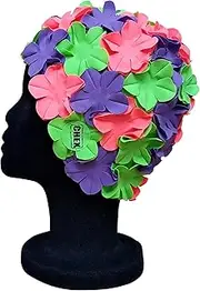 CHEX Anzio Thermal Rubber Floral Ladies Classic Retro 3D Flower Petal 3 Colour Stunning Vintage Style Swimming Hat Swim Cap Generous One Size Adults