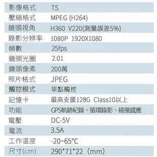 12吋360度全景攝影行車記錄器 電子後視鏡 重力感應 GPS測速提醒 倒車顯影 1080P (5折)