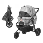 Pet Stroller with 3 Wheels and Brakes for Small Medium Dogs Lightweight Grey