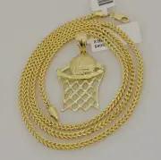 Real 10k Gold Basketball Charm & Franco Chain SET 10kt 2.5mm Franco Necklace 22"
