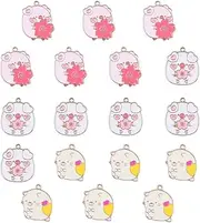 [Yukfhgt] Cute Cherry Blossom Pig Pendant Charm, 18 Pieces Homemade Kawaii Animal Necklaces,Bracelets, Earrings, and Keychain Charms., pink, white, beige