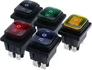 SKXMOD 1Pcs KCD4-203 Heavy Duty 16A 250VAC 30x22 Waterproof Rocker Switch 6pin DPDT ON Off ON 12V 220V Red Green LED Light Rocker Switch(Red,220V)