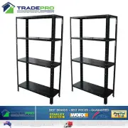 2x 4 Shelf Metal Garage Storage Unit Black Steel 60kg Shelving Book Rack