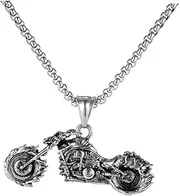 [OATIPHO] Motorbike Pendant Necklace Silver Chain Men's Hip-hop Fashion Necklace