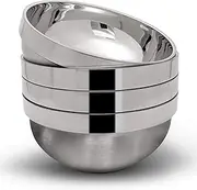 Qcfang Stainless Steel Mixing Bowls 4 Pack Heat Insulated Metal Bowls Set for Kids and Adults Double Walled Multipurpose Bowls for Cereal, Soup, Ice Cream, Rice, Noodles, Salad, Snacks (Round)