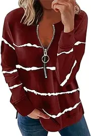 [Generic] Women'S Causal 1/4 Zip Pullover Long Sleeve Sweatshirts Stripe Activewear Running Jacket Loose Pullover Tunic Tops