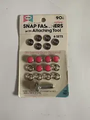 Vintage Snap Fasteners with Tool with 6 Pink Snaps