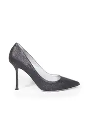 Black Textured Leather Pointed Pumps
